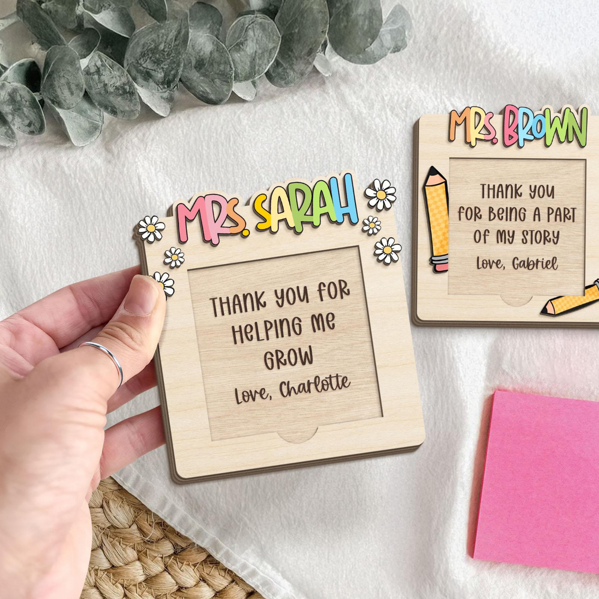 Personalized Teacher Appreciation Gifts, Custom Sticky Note Holder, Teacher Desk Decor, Thank You Gift, Gift For Teacher, Post Note Holder