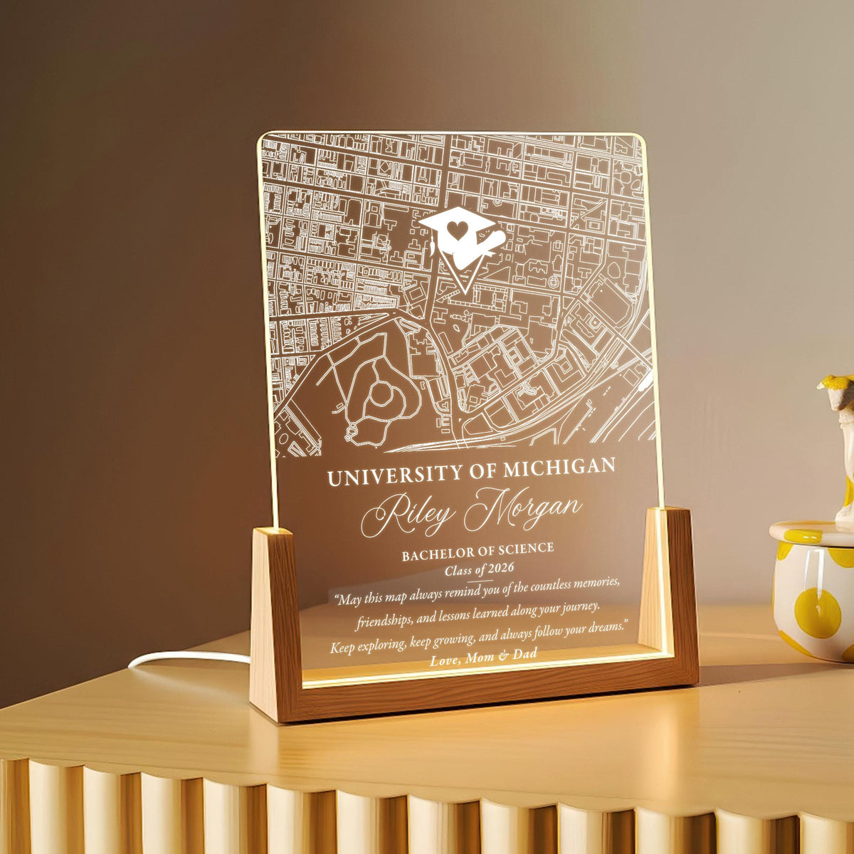 Personalized College Map Graduation Lamp Custom Class of 2026 Gift, Unique Gifts for Graduate