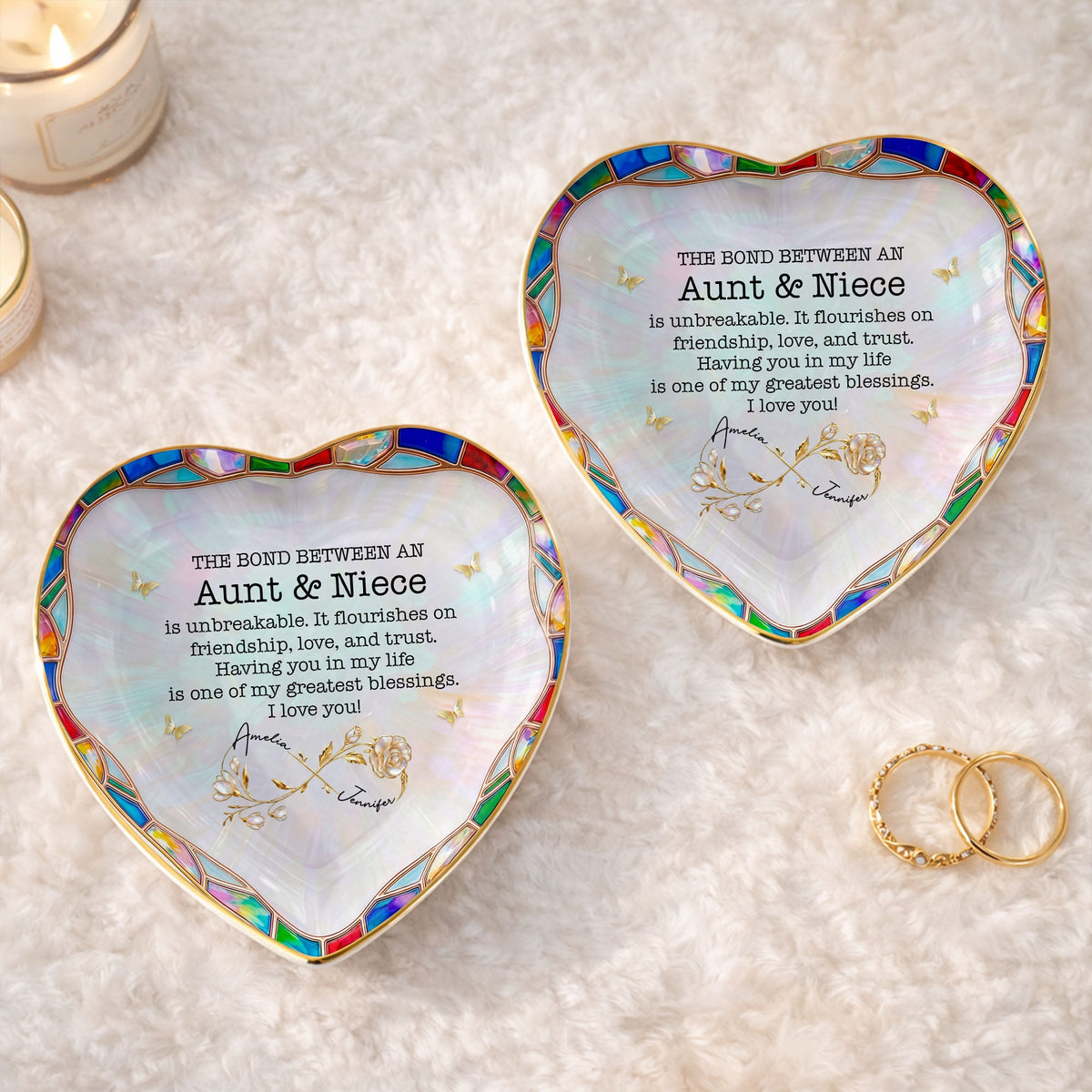 Aunt & Niece Bond - Personalized Heart-Shaped Jewelry Dish - Keepsake Gift with Names & Message
