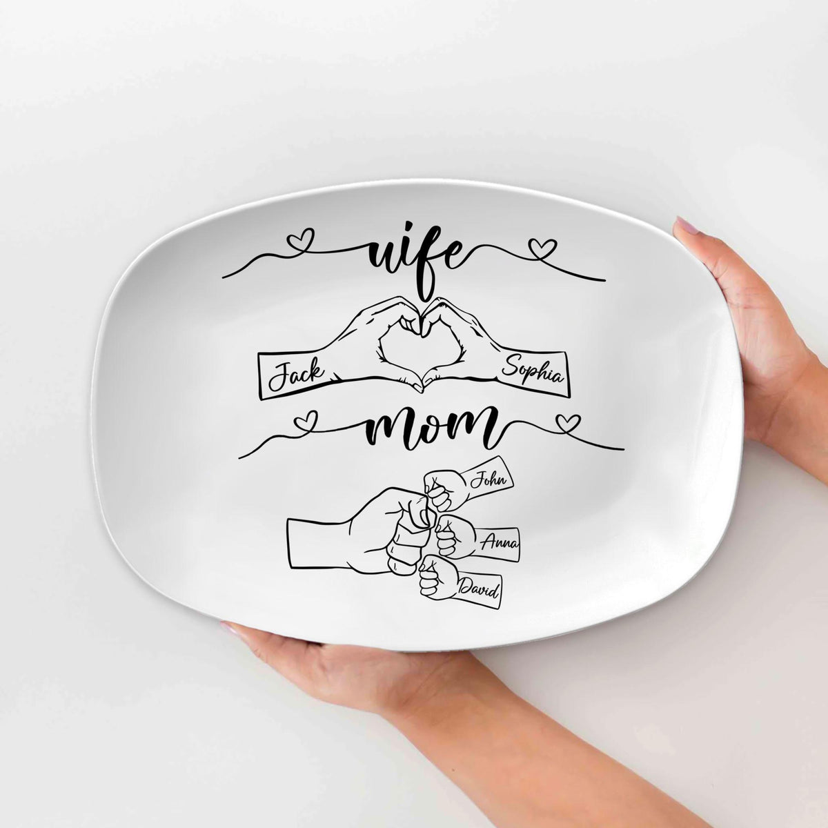 Personalized Mother's Day Platter, Custom Kid's Name Platter, Fist Bump Husband Platter, Mother's Day Gift For Mom, Wife, Her