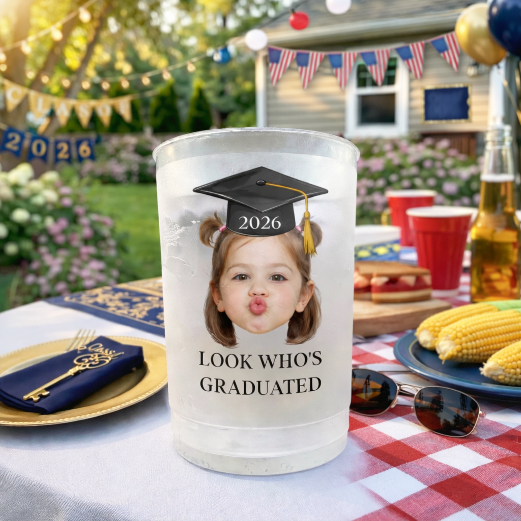 Look Who's Graduated Custom Photo Frosted Cup, Class of 2026 Graduation Gift, Graduation Drinkware, Senior Night Cup