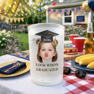 Look Who's Graduated Custom Photo Frosted Cup, Class of 2026 Graduation Gift, Graduation Drinkware, Senior Night Cup