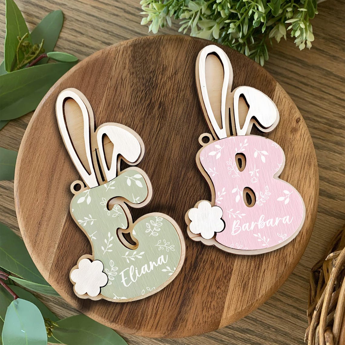 Personalized Easter Bunny Name Tag, Custom 3D Wooden Letter Tag, Spring Basket Name Charm for Kids, Cute Bunny, Gift For Kid, Easter Card