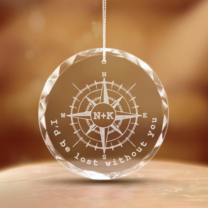 Personalized Anniversary Compass Ornament, Custom I'd be Lost without You Glass Ornament, Wedding Gifts for Couple
