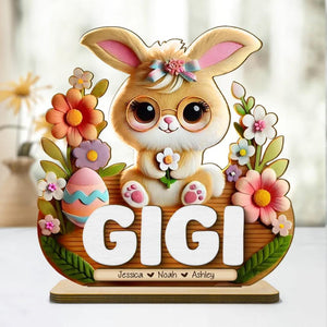 Mom Grandma's Easter Magic With Cute Bunny Engraved Standing Wooden Plaque, Heartfelt Personalized Gift For Mom, For Grandma