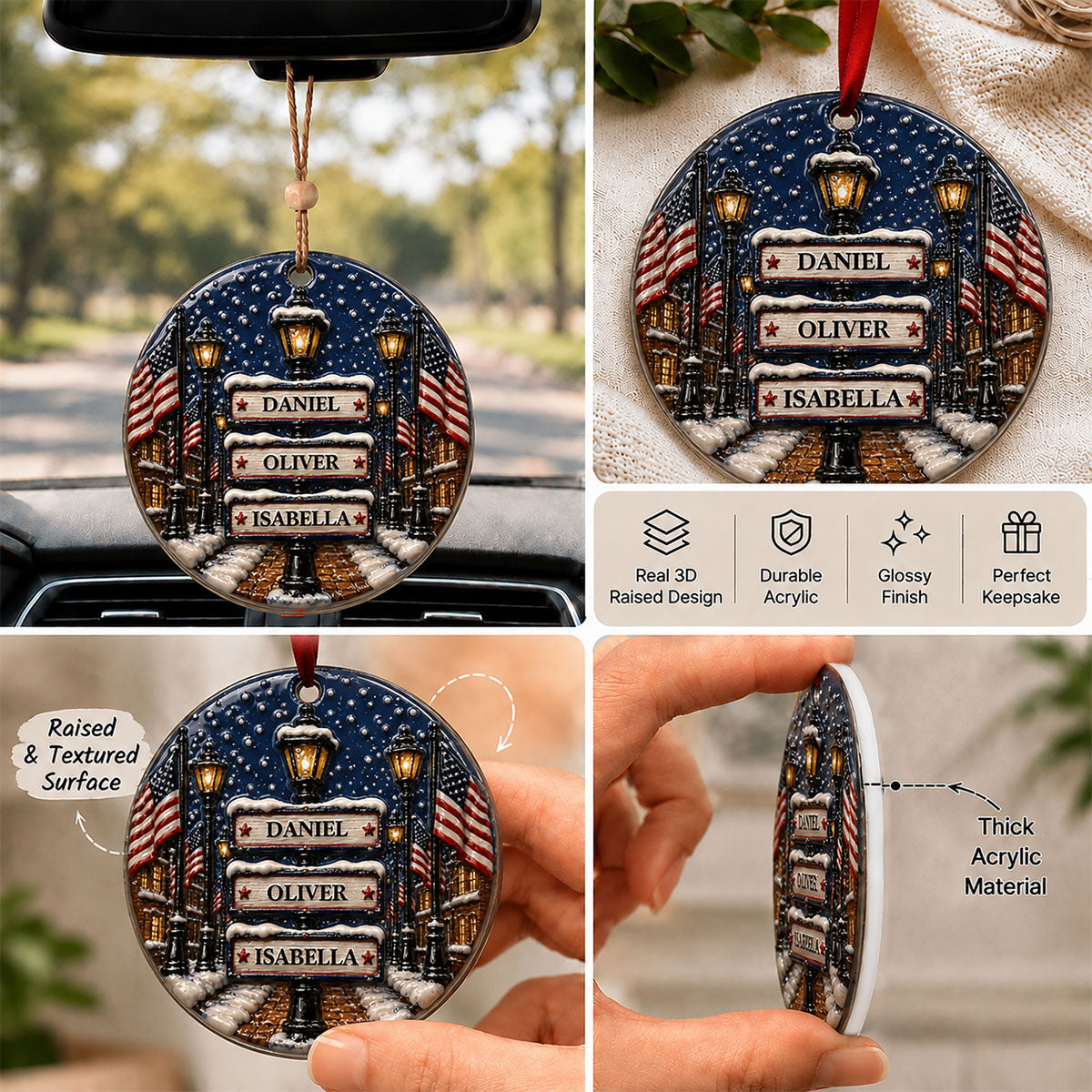 Winter Family Names Lamp Post Signs - Real 3D Raised Ornament