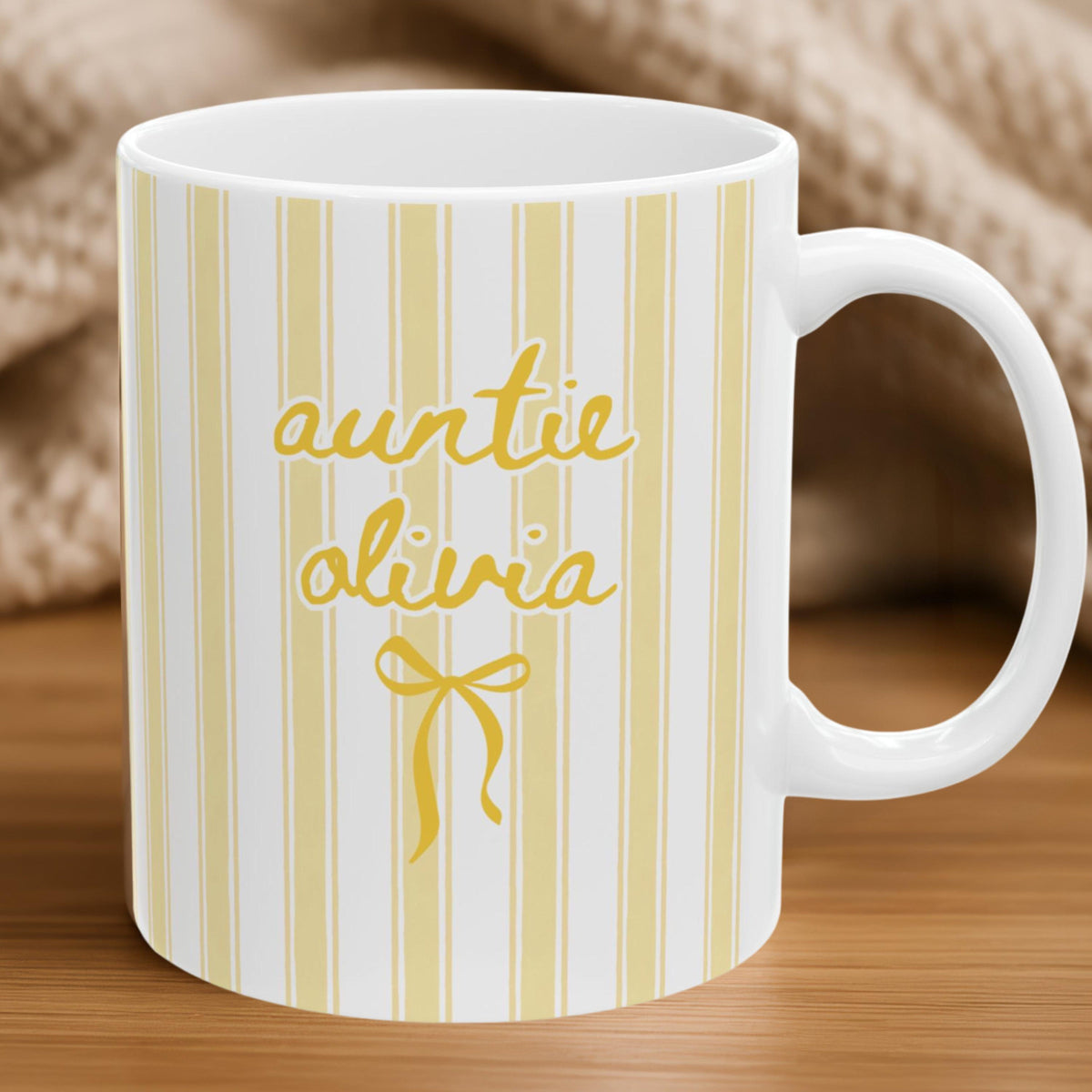 Custom Name Auntie Mug: Baby Announcement Striped Coffee Cup for New Aunt, Personalized New Aunt Gift, Aunt Birthday Gift, Pregnancy Reveal
