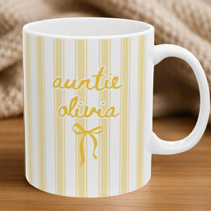 Custom Name Auntie Mug: Baby Announcement Striped Coffee Cup for New Aunt, Personalized New Aunt Gift, Aunt Birthday Gift, Pregnancy Reveal