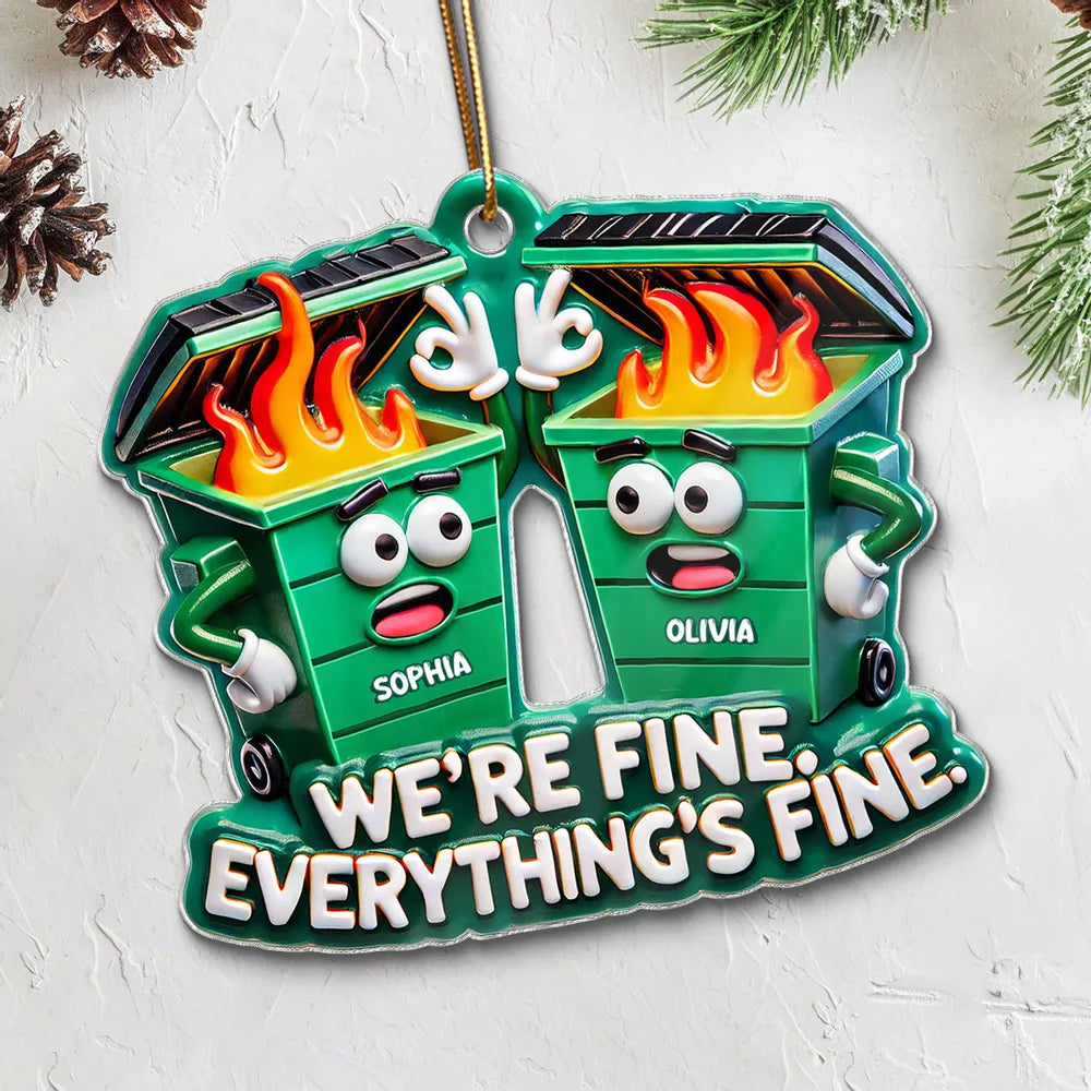 Work Bestie Dumpster Fire - Personalized Acrylic Ornament - Christmas Gift For Colleague