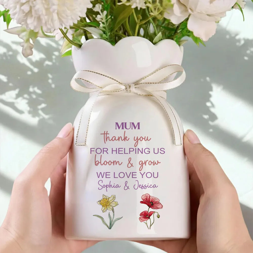 Thank You For Helping Us Bloom & Grow - Personalized Bloom Vase - Gift For Mom, Grandma, Mother's Day Gift