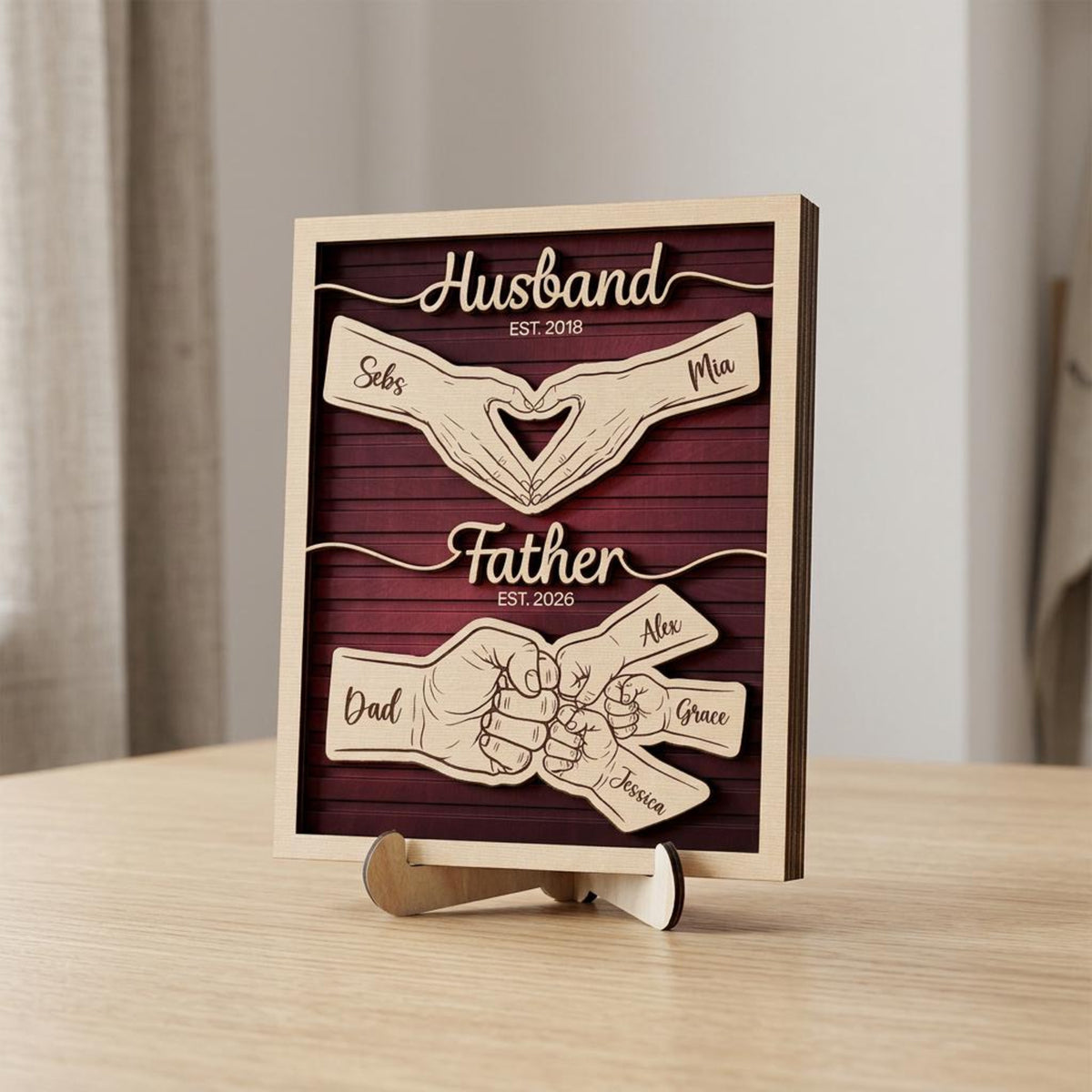 Personalized Dad Wooden Plaque, Custom Kid's Name Wooden Sign, Fist Bump Husband Wood Sign, Father's Day Gift For Dad, Husband, Him