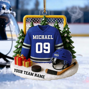 Hockey Player Uniform 3D Effect - Personalized Acrylic Ornament - Christmas Gift For Hockey Player
