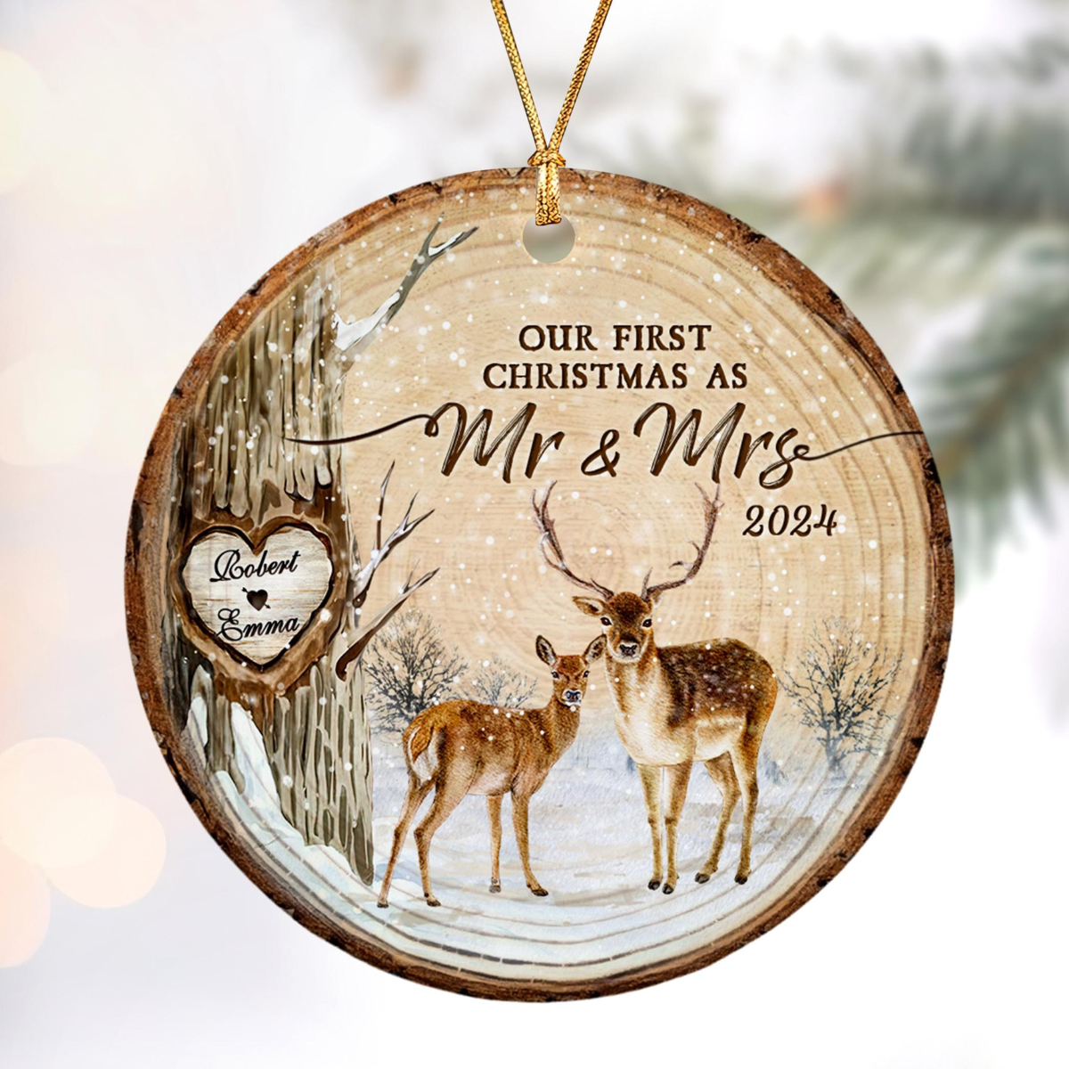 Personalized First Christmas Married Ornament, Our First Christmas As Mr & Mrs Deer Couple, Mr and Mrs Ornament, Wedding Ornament, Newlywed Gift