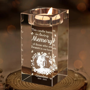 This Candle Burns In Loving Memory Memorial Photo - Personalized Crystal Candle Holder - Memorial Gift For Family