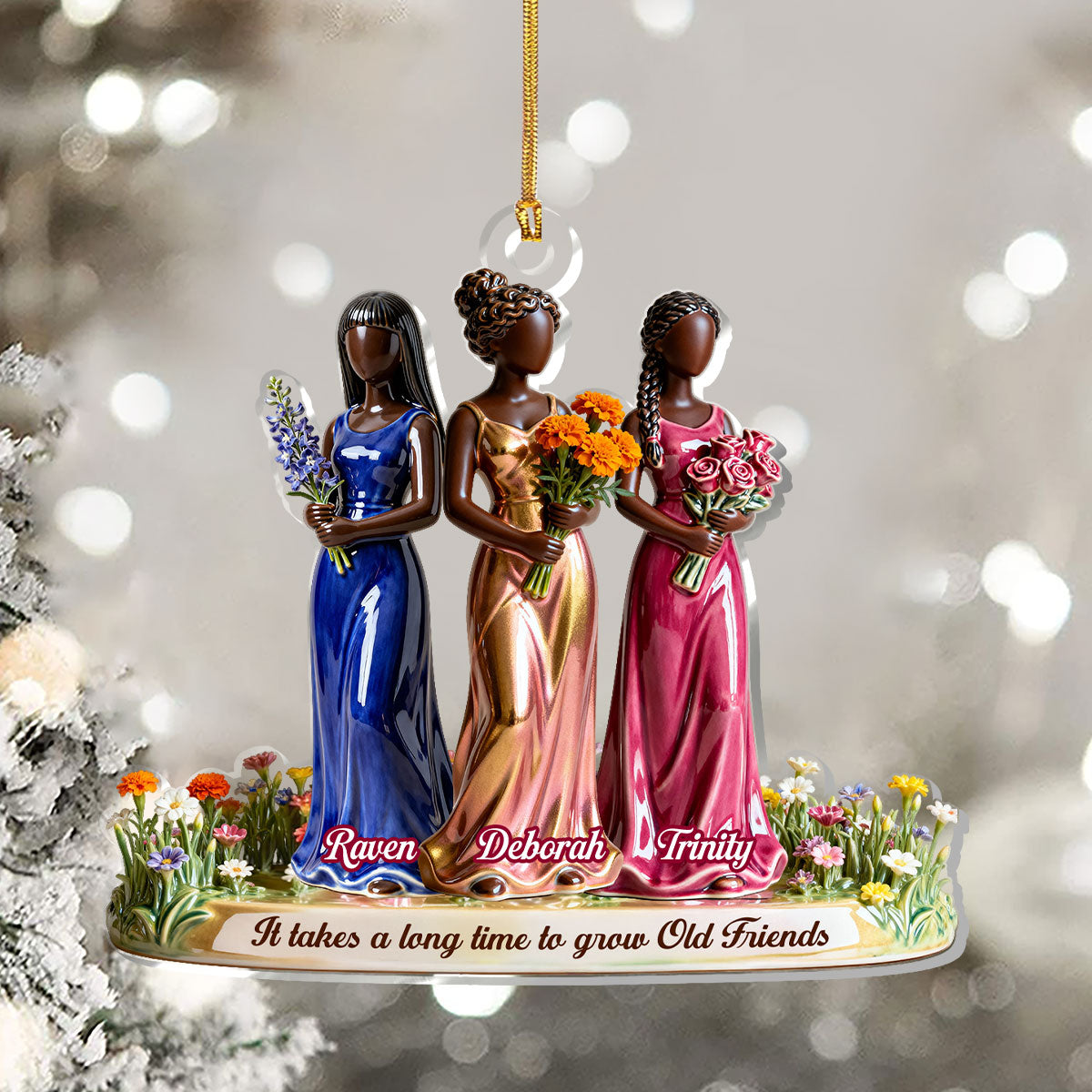 It Takes A Long Time To Grow Old Friends Flower Girls - Personalized Acrylic Ornament - Christmas Gift For Friends