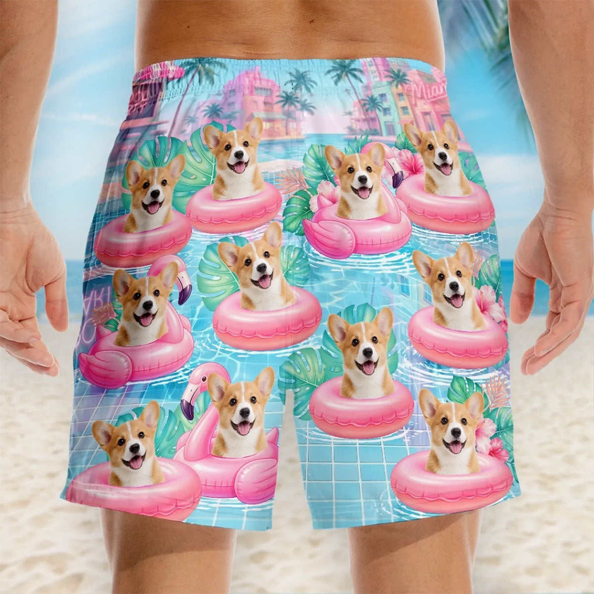 Custom Photo Tropical Hawaiian Aloha Men Beach Shorts - Personalized Summer Vacation And Travel Gifts For Dog Cat Lovers