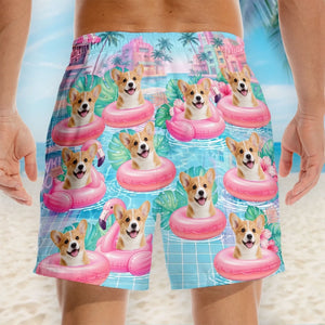 Custom Photo Tropical Hawaiian Aloha Men Beach Shorts - Personalized Summer Vacation And Travel Gifts For Dog Cat Lovers