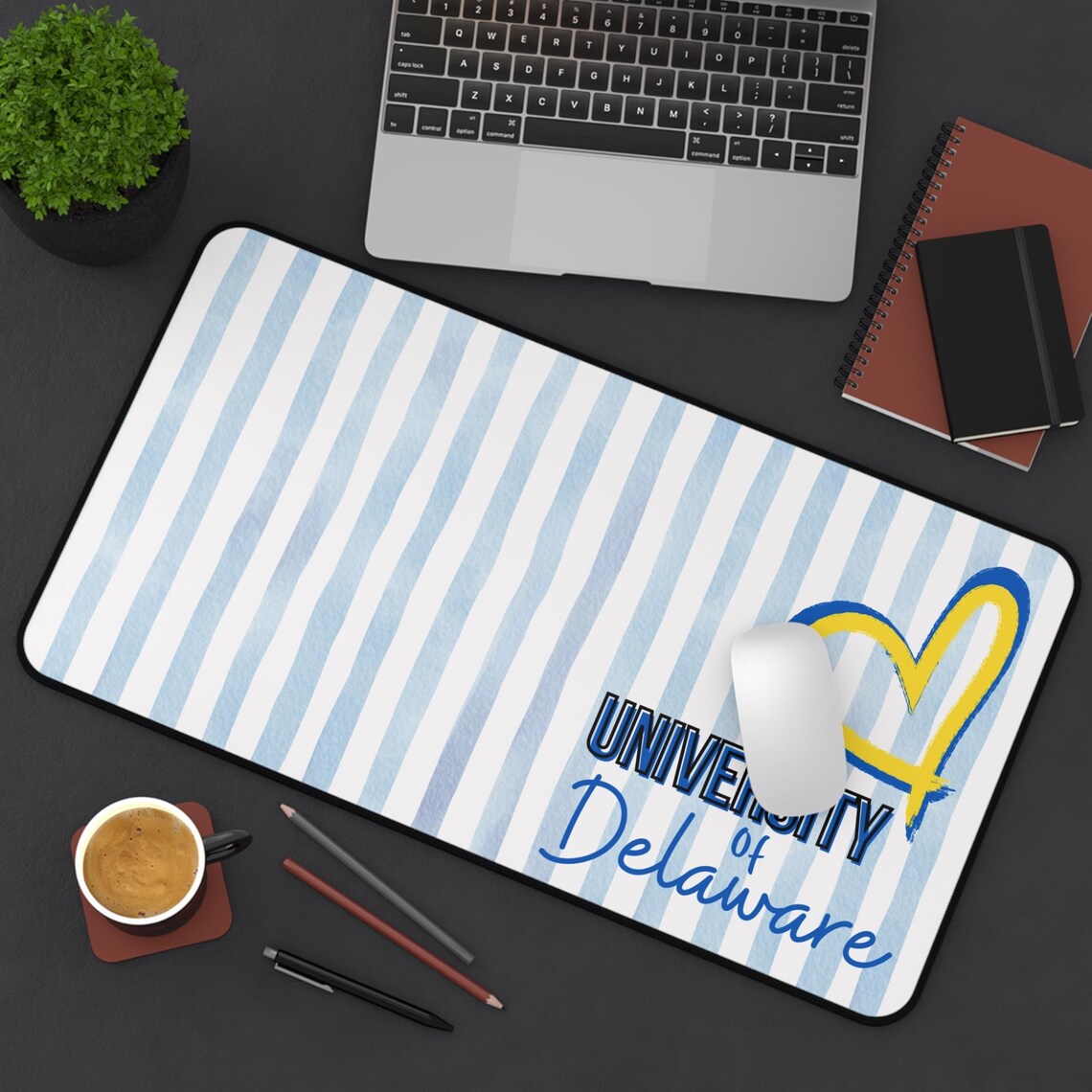 Custom College Desk Mat Heart Stripes |Personalized Name Desk Pad |Dorm Room Decor Aesthetic |Graduation Gift |Mouse Pad Preppy Coquette