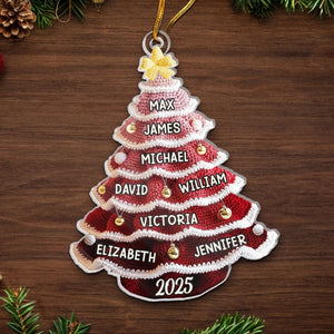 Crochet Christmas Tree Custom Family Names - Personalized 2D Flat Acrylic Ornament - Christmas Gift For Family