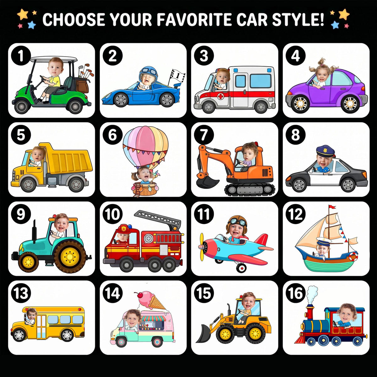 Personalized Kid Ride on Vehicle Fridge Magnet: Custom Baby Face Car Magnet, Best Gift for Dad, Mom, Gradma, Grandpa