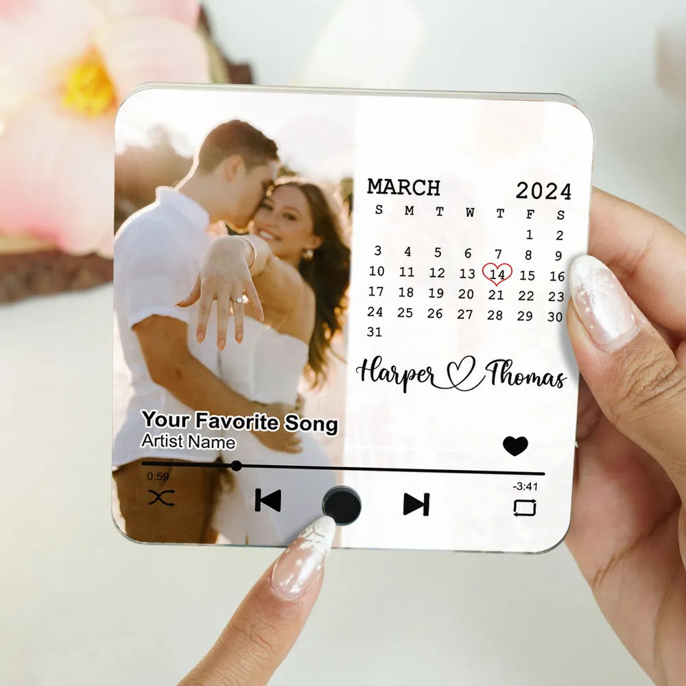 Upload Photo Calendar Anniversary Date - Personalized Music Fridge Magnet - Gift For Couple