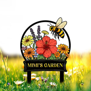 Custom Bee Garden Sign with Stakes, Mother's Day Gift for Mimi, Bee Floral Yard Stake, Flower Bed Decor, Gardener Gift, Nana's Blessings