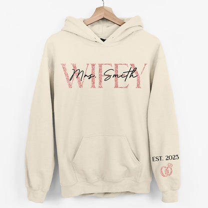 The Love Of My Life My Wifey - Personalized Shirt With Design On Sleeve - Gift For Wife, Anniversary Gift