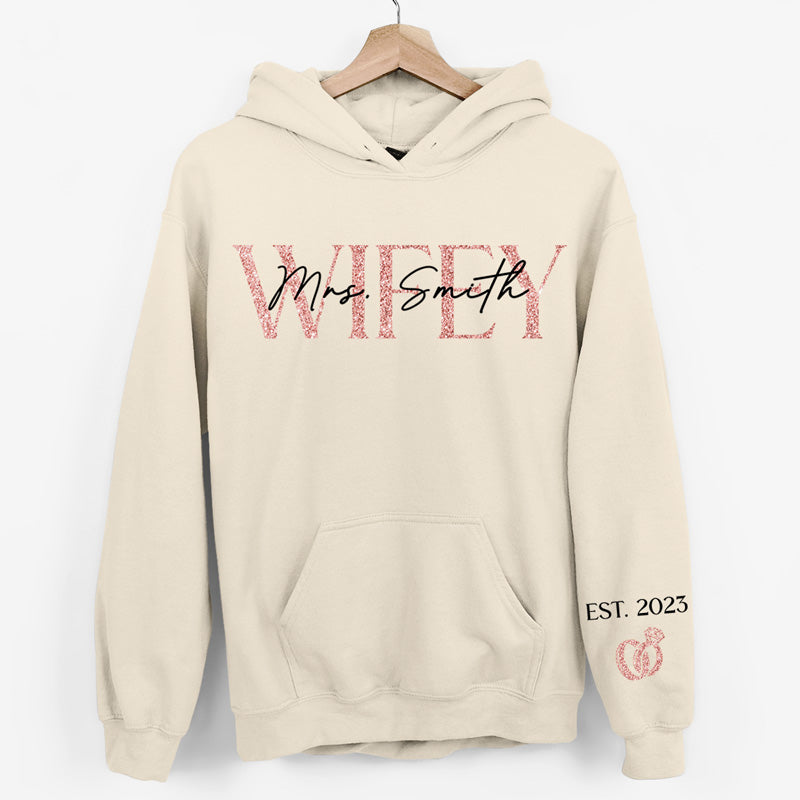 The Love Of My Life My Wifey - Personalized Shirt With Design On Sleeve - Gift For Wife, Anniversary Gift