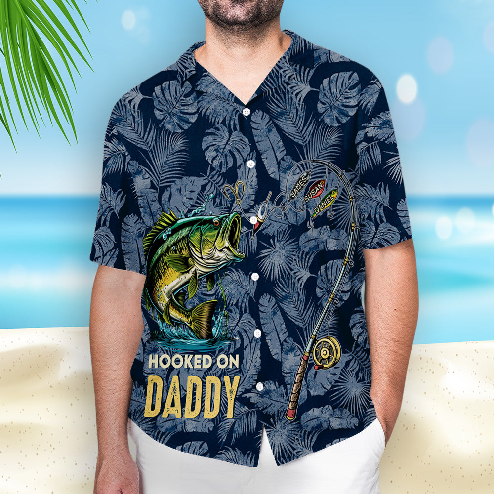 Hooked on Daddy - Personalized Hawaiian Shirt - Gift For Fishing Dad, Father's Day Gift Idea
