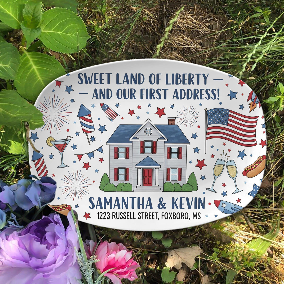 4th July New Home Platter Decoration, Custom Home Address Decor, Patriotic Housewarming Gift, Independence Day Party Decor,New Home Keepsake