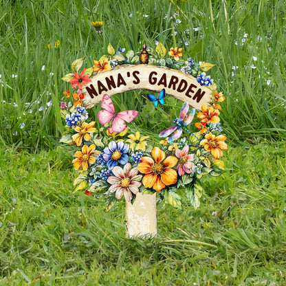 Custom Flower Sign with Stake, Personalized Garden Name Sign, Garden Flower Sign, Metal Yard Art, Gardening Gift, Gift for Mom, Garden Decor