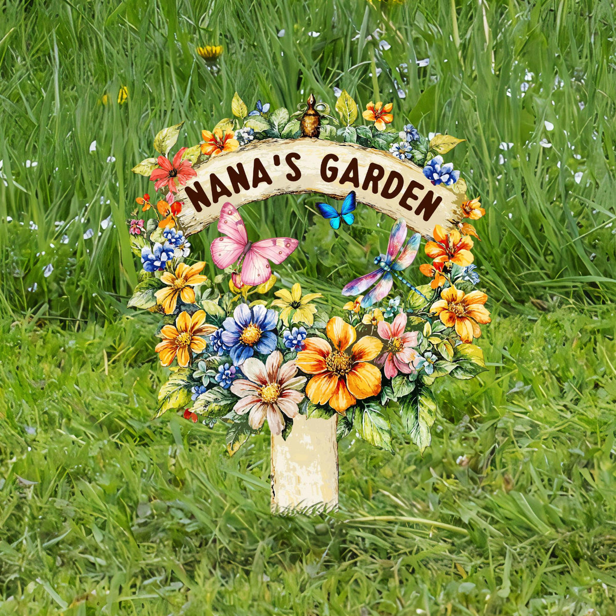 Custom Flower Sign with Stake, Personalized Garden Name Sign, Garden Flower Sign, Metal Yard Art, Gardening Gift, Gift for Mom, Garden Decor