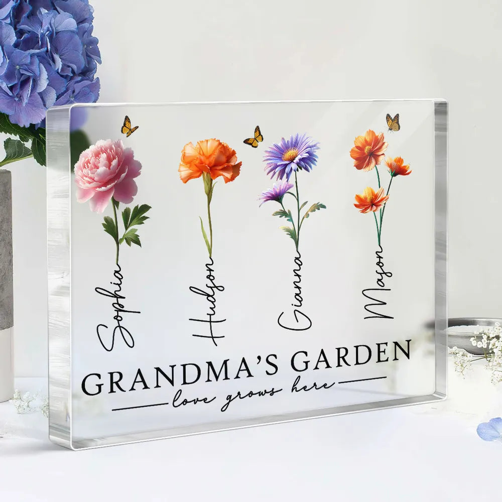Grandma's Garden 3D Effect Birth Month Flowers - Personalized Acrylic Block Plaque - Gift For Mom, Grandma, Mother's Day Gift