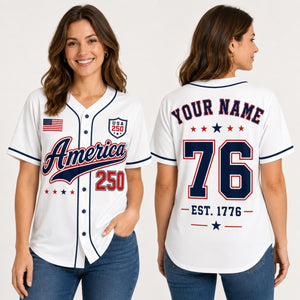 Personalized America 250 Baseball Jersey, Custom Name Number USA Jersey, 1776 Patriotic Baseball Shirt, 4th of July Gift for Men