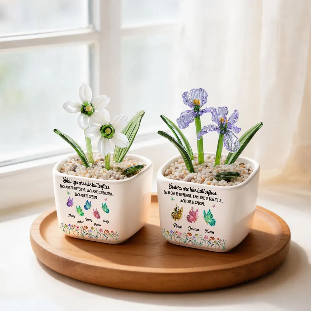 Besties Are Like Butterflies - Personalized Mini Glass Flower Pot - Gift For Sisters, Besties