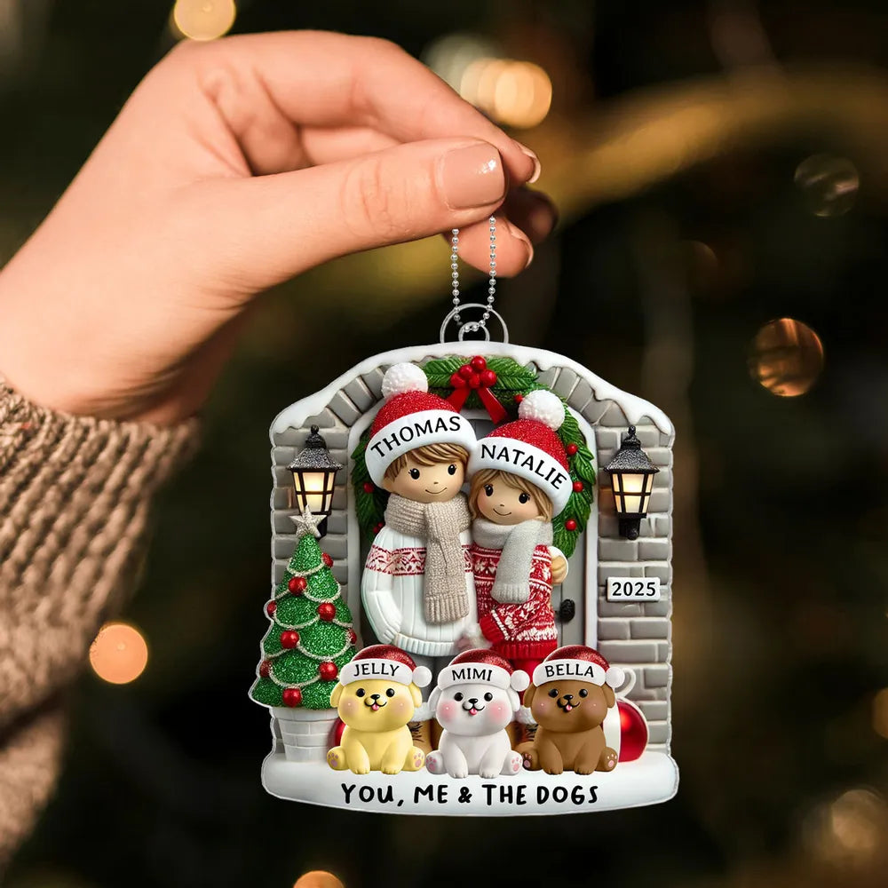 Farmhouse Couple with Optional Pet Dog Cat - Personalized Acrylic Ornament - Christmas Gift For Couple