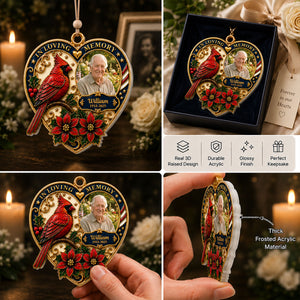 In Loving Memory Cardinal Photo Ornament - Personalized Memorial Gifts - Real 3D Raised Ornament