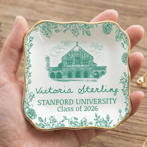 Vintage Toile Graduation Keepsake - Personalized Jewelry Dish
