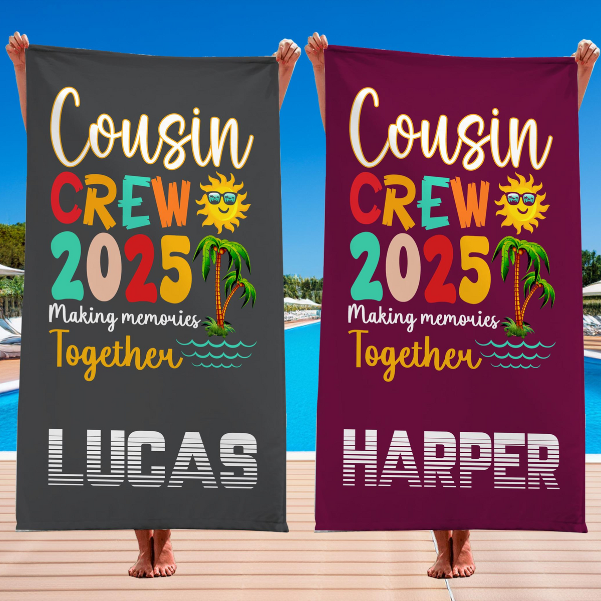 Custom Cousin Crew Beach Towel, Matching Cousin Trip Gift, Family Reunion Gift, Cousin Vacation Unique Gift, Kids Birthday Pool Party Gift