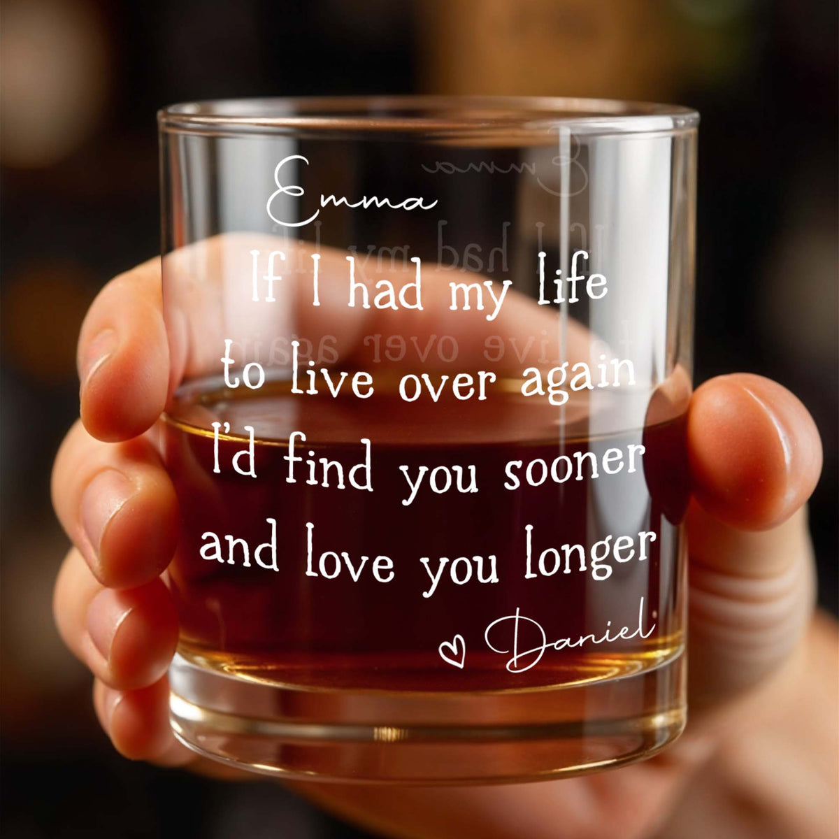 If I Had My Life To Live Over Again I'd Find You Sooner, Custom Whiskey Glass, Gift For Spouse
