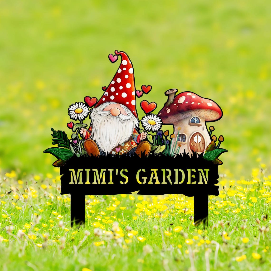 Custom Garden Gnome Yard Stake, Mother's Day Gnome Gifts, Mushroom Yard Art, Gift for Mimi Grandma, Outdoor Lawn Decor, Nana's Blessings