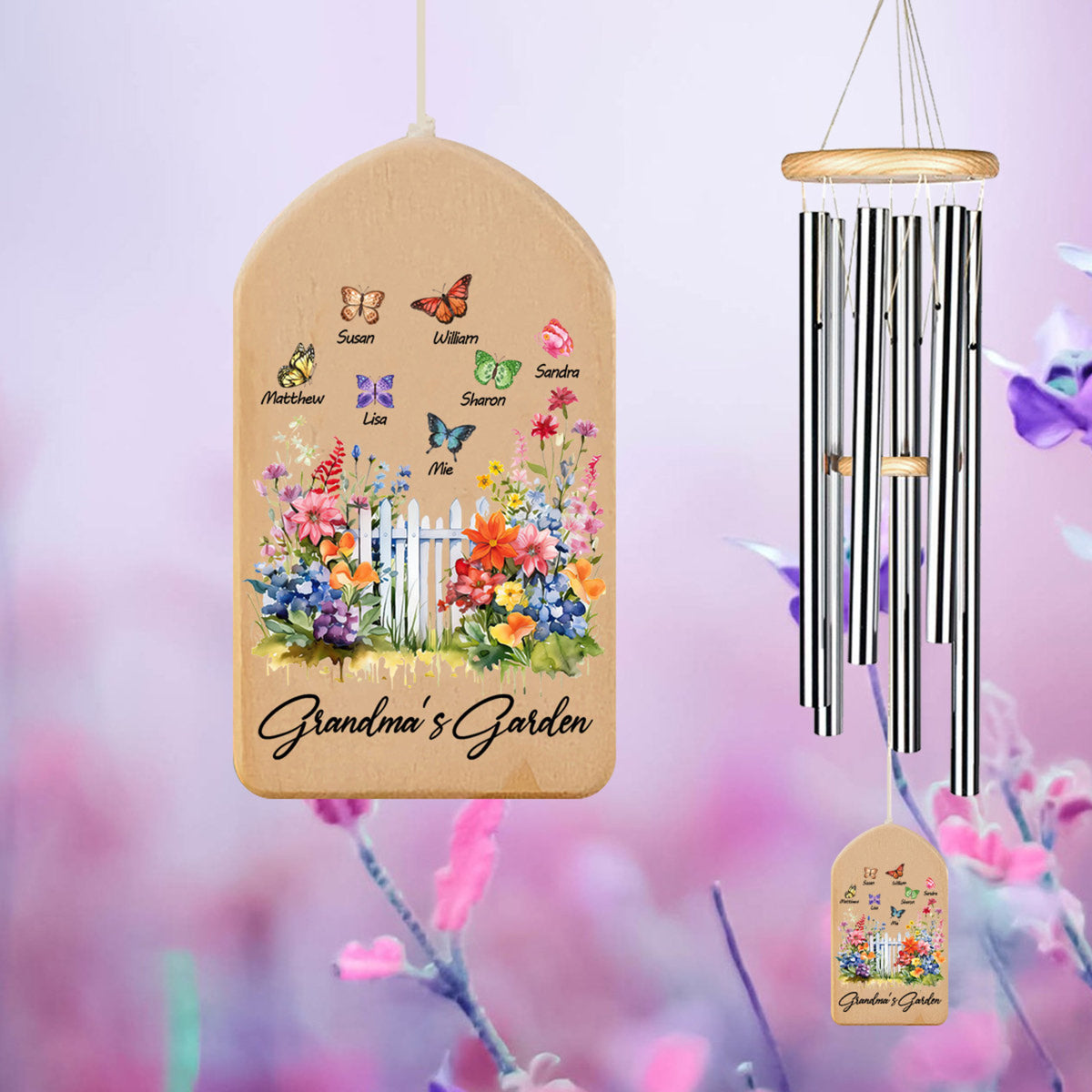 Grandma's Garden Butterflies - Personalized Wind Chime - Gift For Grandma, Mother's Day, Birthday Gift