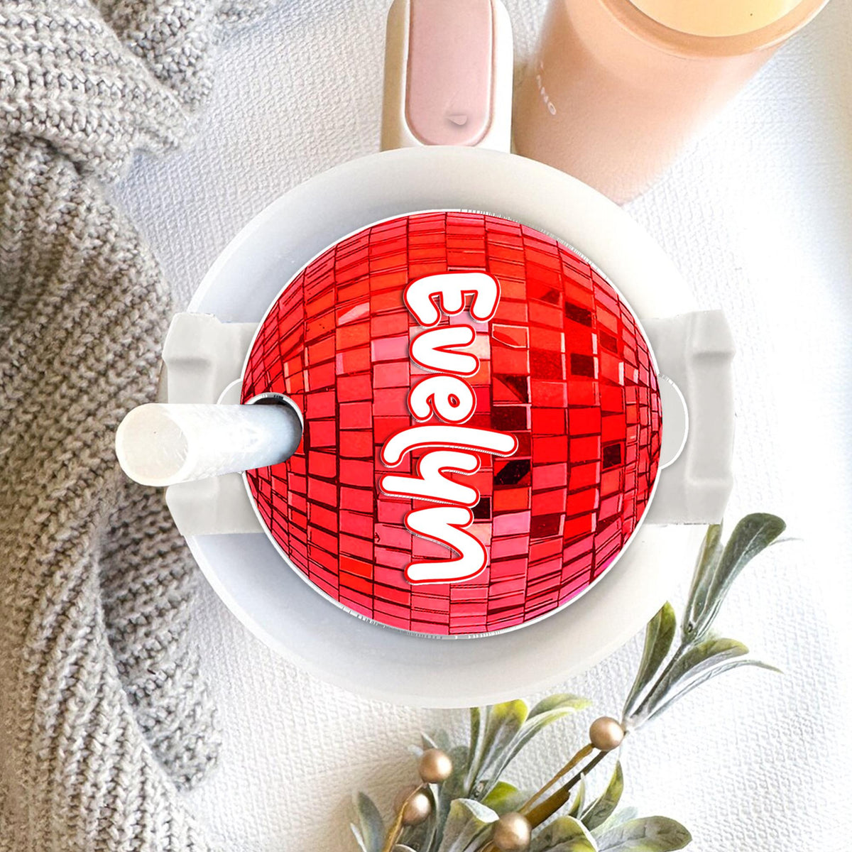 Personalized Disco Ball Tumbler Name Tag, Tumbler Plate Topper, Custom Name Tumbler Tag For Her
