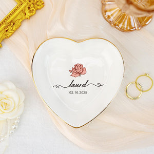 Personalised Birth Flower Trinket Dish, Flower Name Jewelry Dish, Bridesmaid Ring Dish Wedding Favors, Birthday Gift for Friend, Date Ring Dish