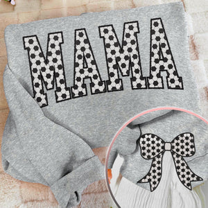 MAMA Soccer Coquette Side Bow Sweatshirt, Retro Trendy Coquete Lover Sweater, Bow Applique Pink Girl Gifts