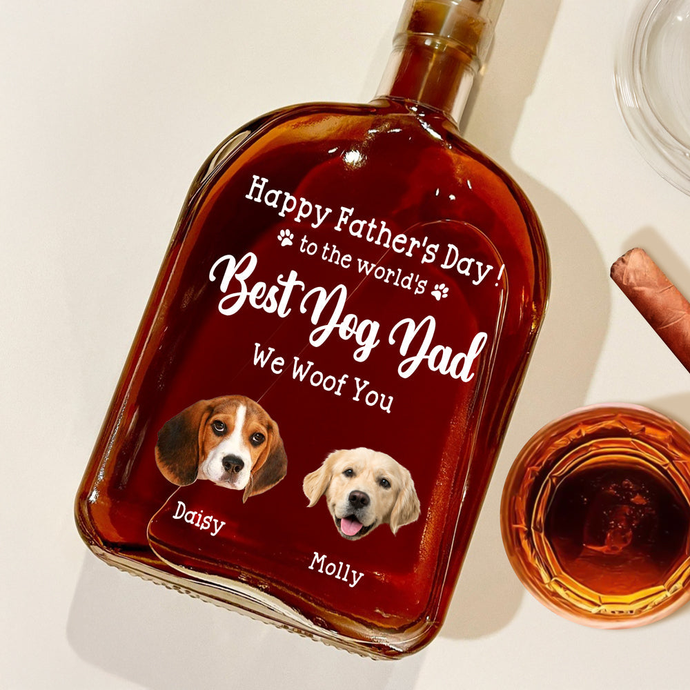 To The World's Best Dog Dad Custom Dog Photo - Personalized Whiskey Bottle - Gift For Dog Lover, Dog Dad