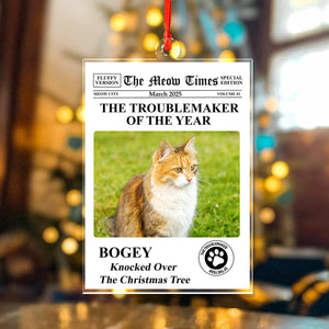 Custom Photo The Troublemaker Of The Year - Personalized Acrylic Ornament - Christmas Gift For Pet Owners