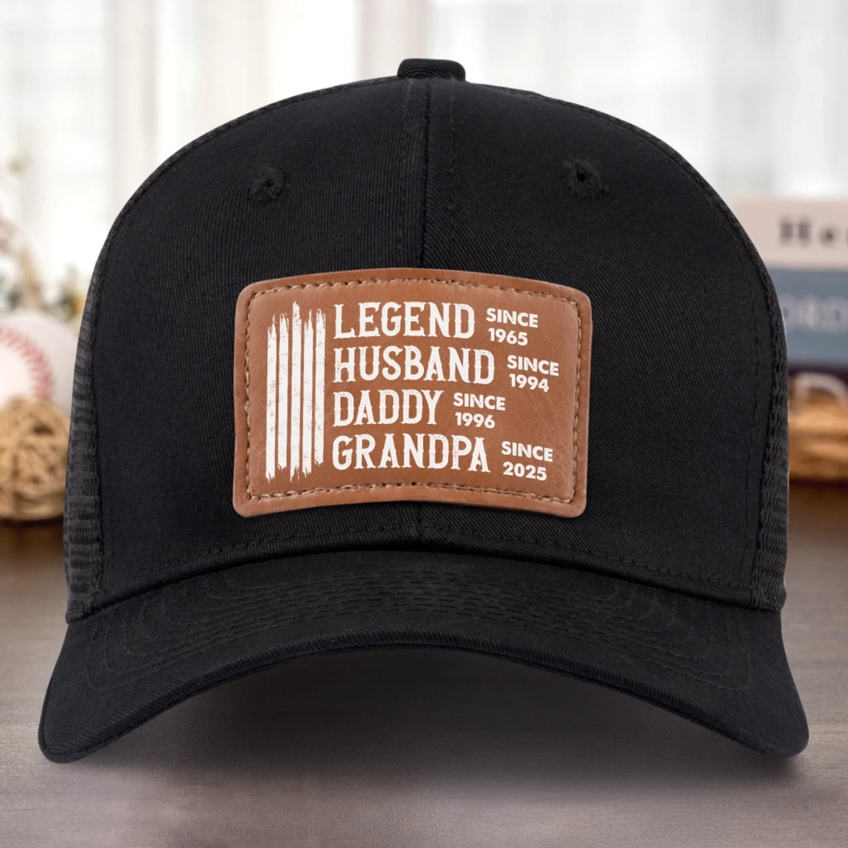 Legend Husband Daddy Papa Custom Year - Personalized Leather Label Net Hat - Gift For Dad, Grandpa, Father's Day Gift