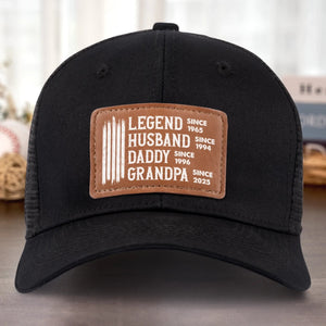 Legend Husband Daddy Papa Custom Year - Personalized Leather Label Net Hat - Gift For Dad, Grandpa, Father's Day Gift