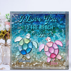 Custom 2D Flat Turtle Couple's Name SeaGlass Acrylic Blocks, Anniversary Engagement Gift, Coastal Beach Christmas Decor Gift for Couple